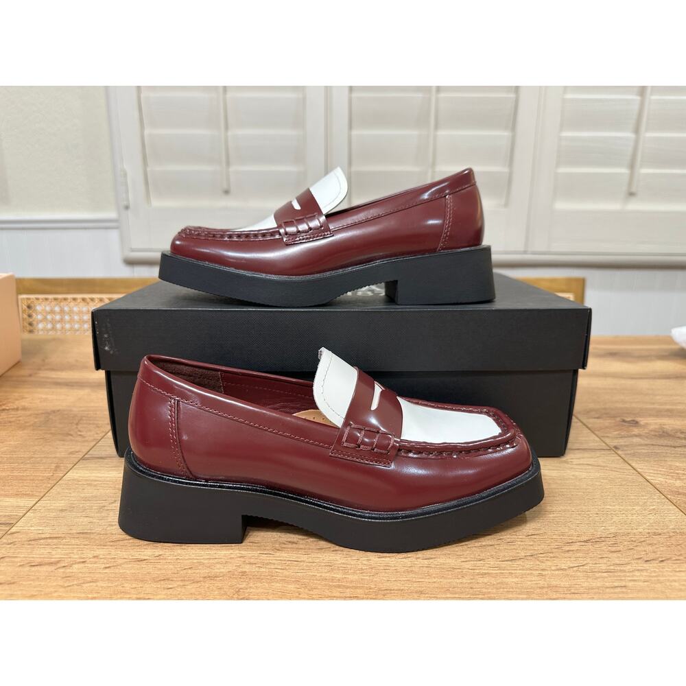 G.H.BASS & CO. Bowery Square Toe Penny Loafers Wine Combo Leather Size 5.5 NIB - Picture 10 of 15